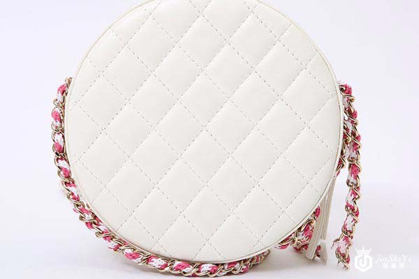 二手香奈儿女士粉色皮质游泳圈单肩包背面