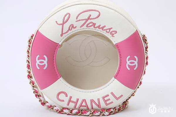 二手香奈儿女士粉色皮质游泳圈单肩包正面