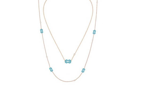 斐登ChanceInfinie系列玫瑰金绿松石色涂漆钻石项链展示图