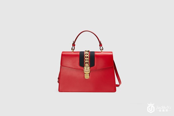 商务款红色牛皮Gucci Sylvie手提包回收
