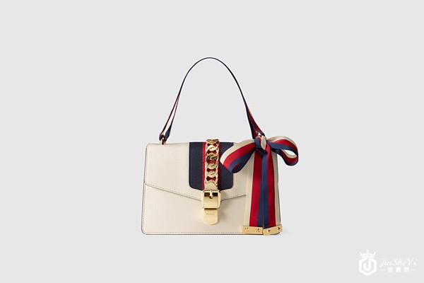 白色牛皮彩色织布肩带Sylvie包包