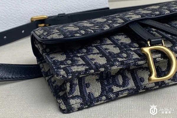 二手迪奥蓝色Dior-Oblique印花马鞍腰包细节