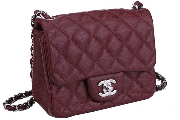 二手香奈儿红色银扣牛皮单肩斜挎链条包