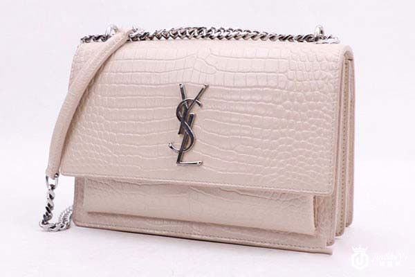 二手YS裸粉色鳄鱼纹日落链条包