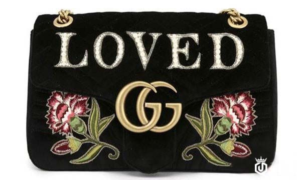 二手古驰黑色GG-MARMONT拼接刺绣链条包 二手古驰黑色GG-MARMONT拼接刺绣链条包