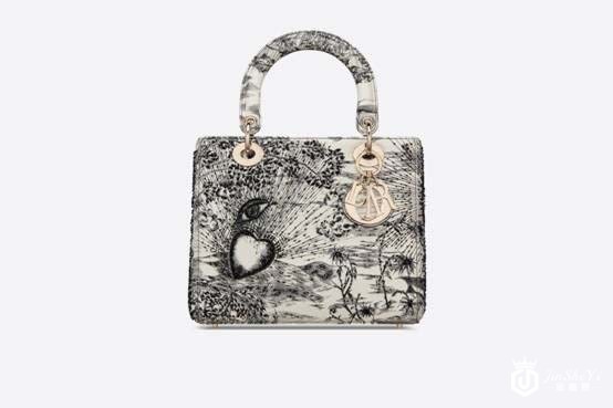 迪奥咖啡色 Brutal Journey of the Heart 印花刺绣牛皮革手袋