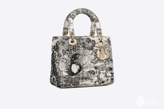 迪奥咖啡色 Brutal Journey of the Heart 印花刺绣牛皮革手袋侧边