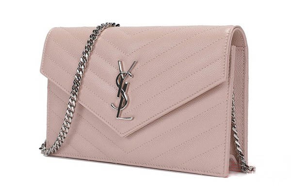 圣罗兰女士牛皮粒纹银色logo单肩斜挎包正侧面展示图