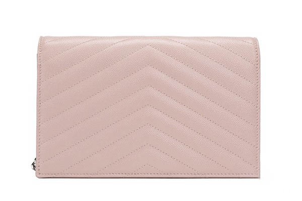 圣罗兰女士牛皮粒纹银色logo单肩斜挎包背面展示图