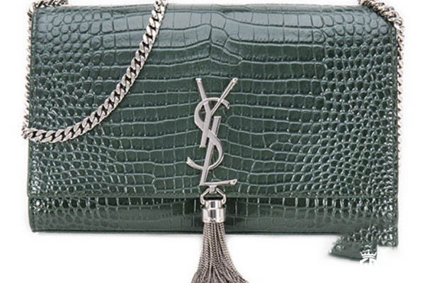 圣罗兰橄榄绿鳄鱼纹牛皮KATE流苏包包实拍