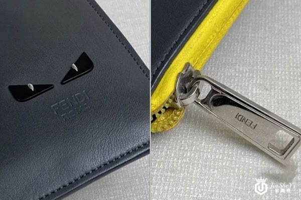 芬迪Bag Bugs灰色皮革手拿包细节实拍