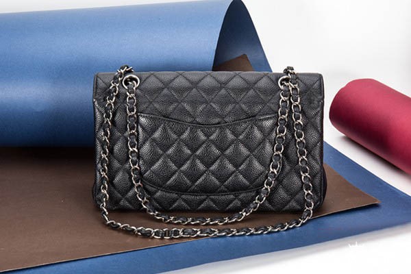 香奈儿CF中号银荔枝皮女士单肩包斜挎链条包背面展示图