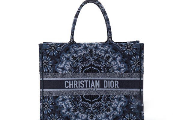 迪奥蓝色刺绣托特包包实拍