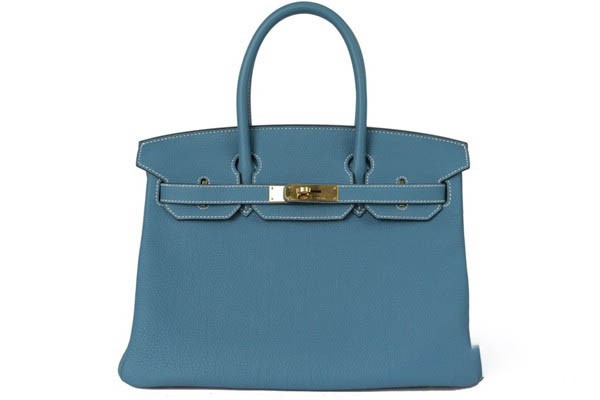 爱马仕birkin307T电光蓝银扣T刻togo皮女士手提包正面展示图