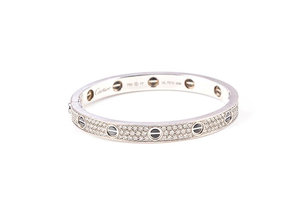 卡地亚手镯18K白金铺镶钻石黑陶瓷手镯