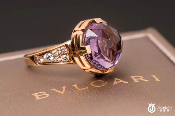 宝格丽18k玫瑰金镶紫晶钻石戒指展示图