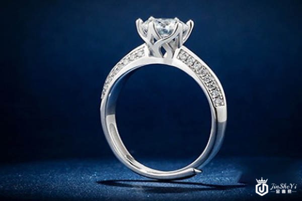 一克拉镶钻情侣开口对戒女士款钻戒戒托展示图