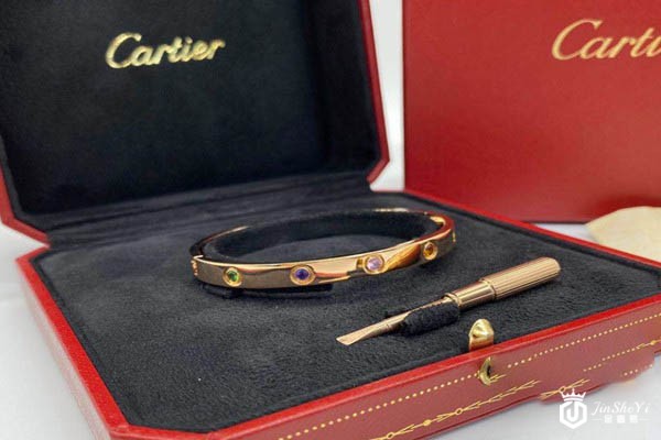 卡地亚18K玫瑰金10彩钻love手镯展示图