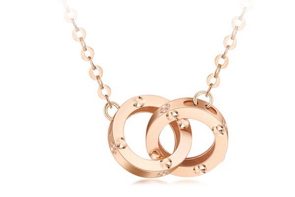 六福珠宝18K金时尚双环彩金项链展示图