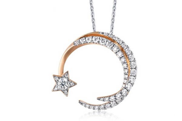 18K红白分色黄金爱情密语系列愿望之星钻石项链正面展示图