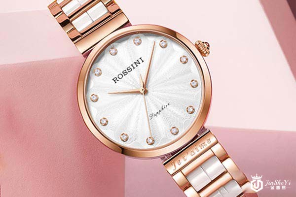 罗西尼潮流陶瓷玫瑰金精钢女士腕表