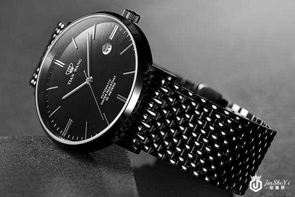 天王表Twinkle系列钢带机械男士手表侧面