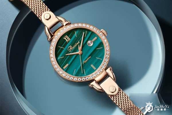 罗西尼2020绿盘钢带女士镶钻手表正面图