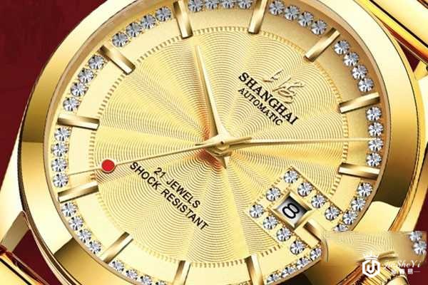 上海60周年纪念款黄金皮带女士手表X733表盘镶钻