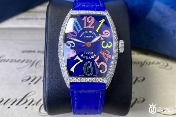 法兰克穆勒原钻镶嵌靓丽蓝面5850手表正面图