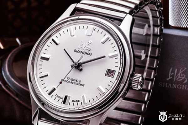  上海流转系列17钻全钢防震复古手动机械男表41mm