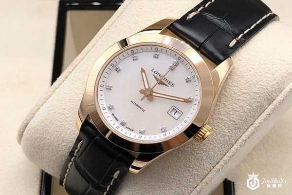 二手浪琴制表传统系列 18k玫瑰金腕表正面展示