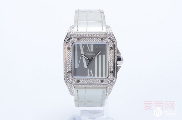 二手卡地亚山度士18K金镶钻女表