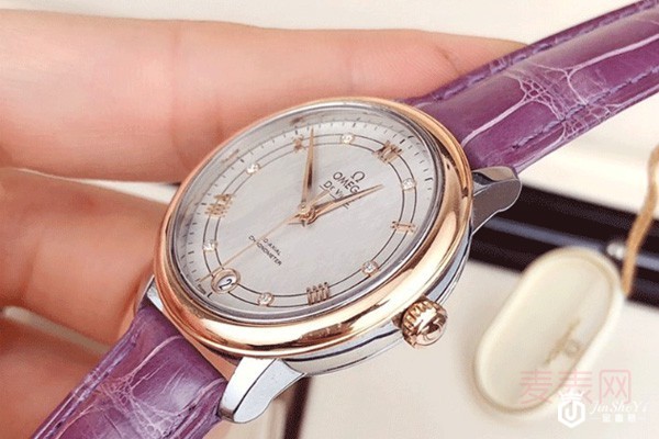 二手欧米茄蝶飞系列玫瑰金镶钻女士机械手表