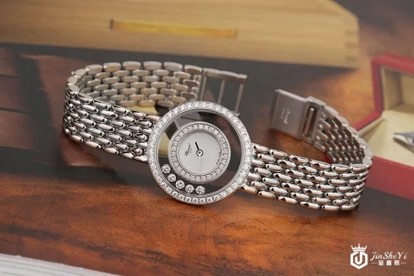 二手萧邦18K白金镶钻205691石英表