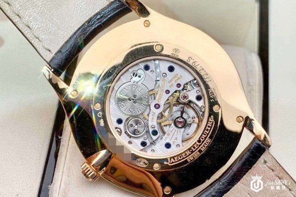 二手积家大师系列18k玫瑰金机械腕表背透细节图