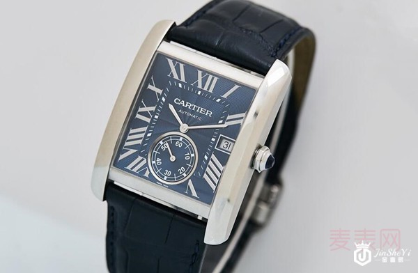 二手卡地亚坦克系列日期显示功能深蓝色表盘自动机械男士手表图