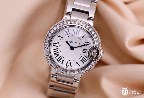 二手卡地亚白盘蓝气球外框镶钻石英女表图