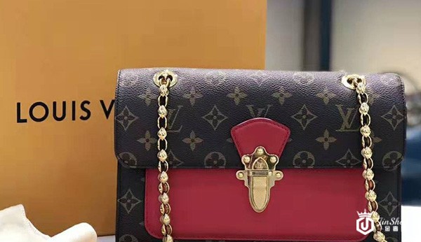 LV维多利亚拼色老花款单肩链条包