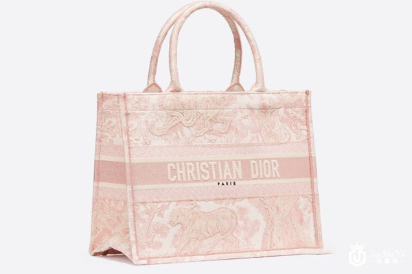 二手95新迪奥粉色茹伊印花小号BOOK TOTE手袋侧面展示