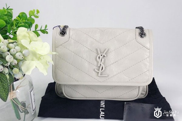 二手YSL女包niki奶白色翻盖单肩包