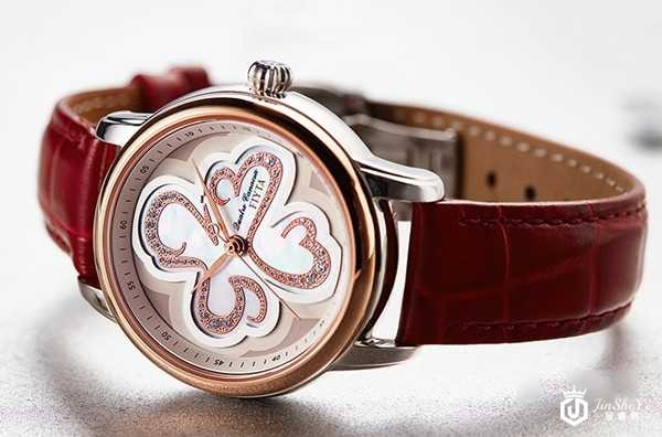 二手飞亚达四叶草系列自动机械母贝表盘红皮女士手表图