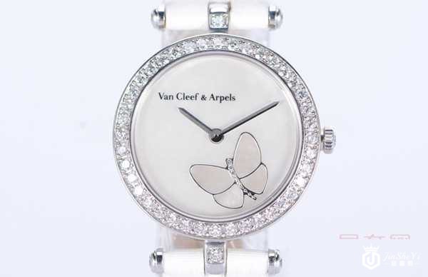 二手梵克雅宝 Lady蝴蝶系列白金镶钻珍珠母贝面石英女士手表图