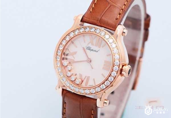 二手萧邦快乐钻石系列 18K玫瑰金原镶钻石英机芯女士手表图