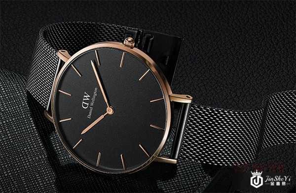 二手DW情侣金边黑色表盘金属表带欧美表DW00100307图