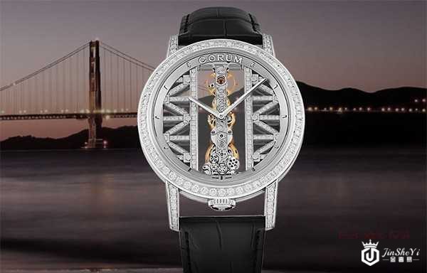 二手昆仑金桥系列18K白金镶钻自动上链机械手表图