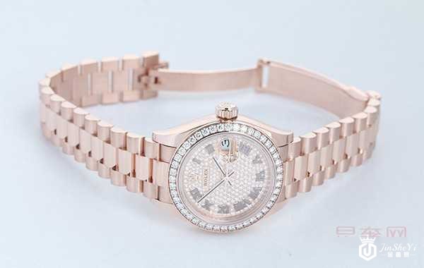 二手劳力士日志型18k玫瑰金镶钻女士手表图