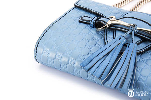 gucci古奇包包回收大约多少钱?上海奢侈品机构回收几折,金奢易网,古驰天蓝色GG印花单肩包