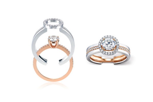 Solitaire Plus 18K/750分色黄金八心八箭主石戒指