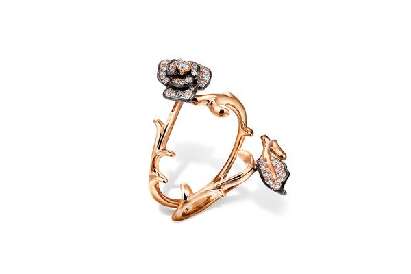 Dazzling Flower 18K/750玫瑰金黑色黄金钻石玫瑰戒指