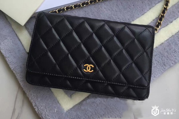 菱格纹系列 黑色羊皮woc chanel发财包